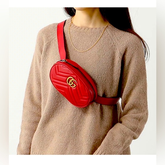 💎GUCCI GG MARMONT Quilted Belt Bag RANK A Size 85-34 Full Inclusion - Picture 5 of 16